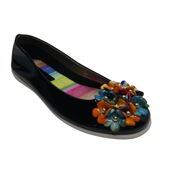 THE FLEXX Shoes - The Flexx Black Patent Leather Flower Floral Ballet Flats Womens 7.5